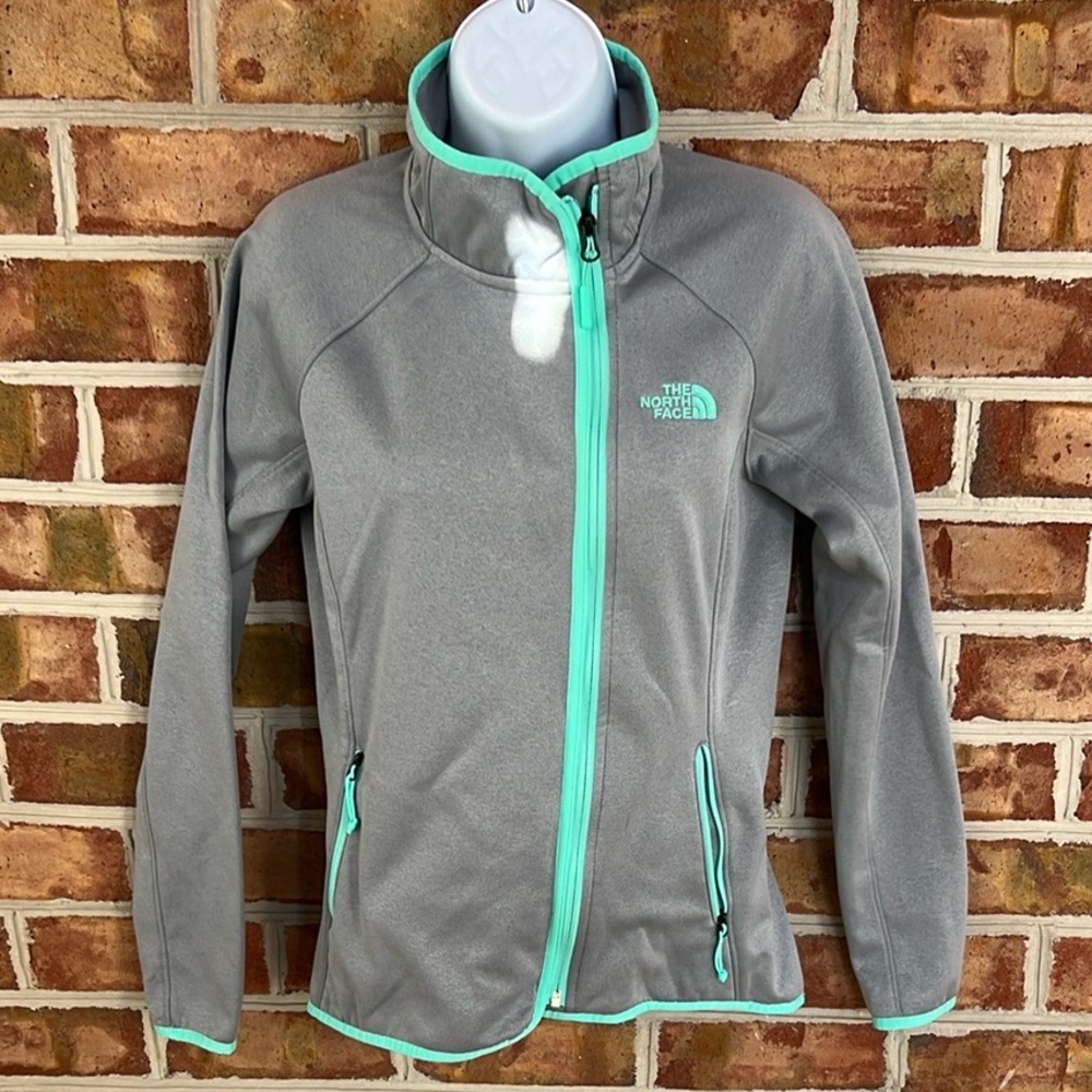 The North Face Gray & teal full zip with Stand-Up Collar ski hike active coat S